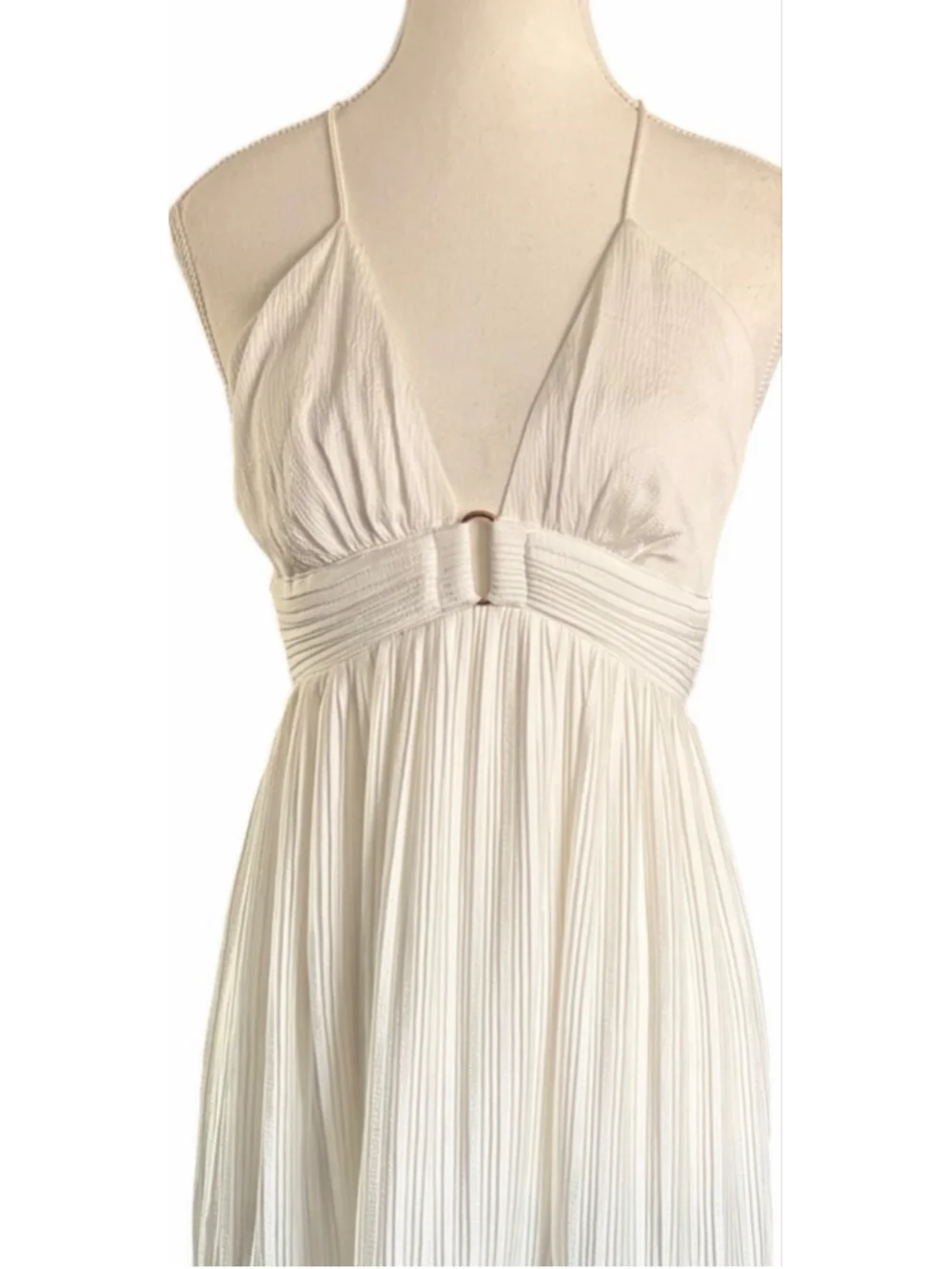 ba&sh Wasta Tiered Pleated Maxi Dress White Bridal Open Back Gold Ring NWOT Sm - Picture 5 of 8